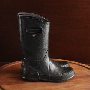 Bogs Rain Boots Youth Size 3 Black Glitter Waterproof Chore Outdoor Casual Flat